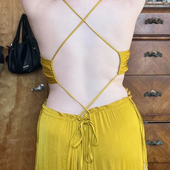 STUNNING GOLD / YELLOW MAXI DRESS WITH ADJUSTABLE BACK ✨ FREE PEOPLE - Picture 3 of 8